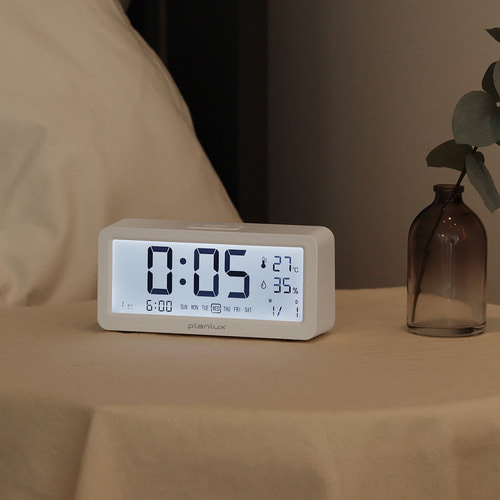 트렌마켓플랜룩스플랜룩스 심플뷰 전자 탁상시계 LED 백라이트 온도 습도 무소음 알람 시계